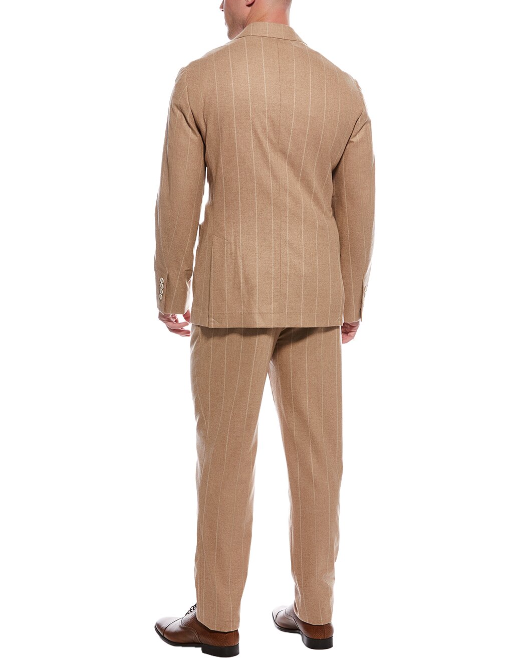 BRUNELLO CUCINELLI MEN'S TAN PINSTRIPE TAILORED SUIT