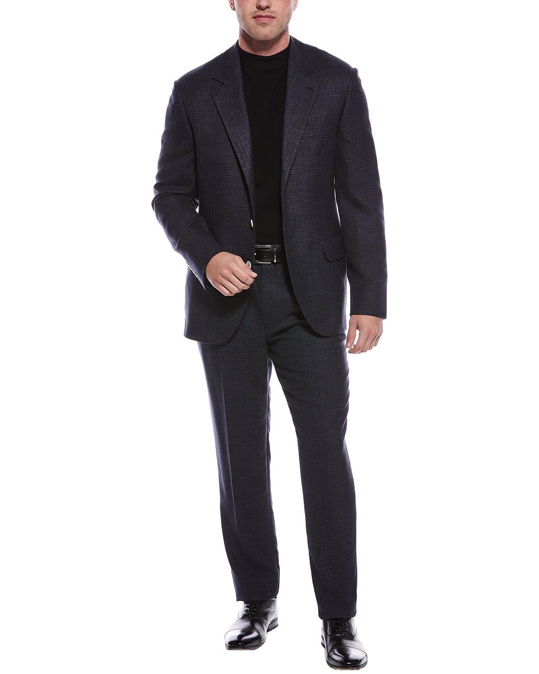 BRUNELLO CUCINELLI MEN'S NAVY MICRO-CHECK WOOL TWO-PIECE SUIT