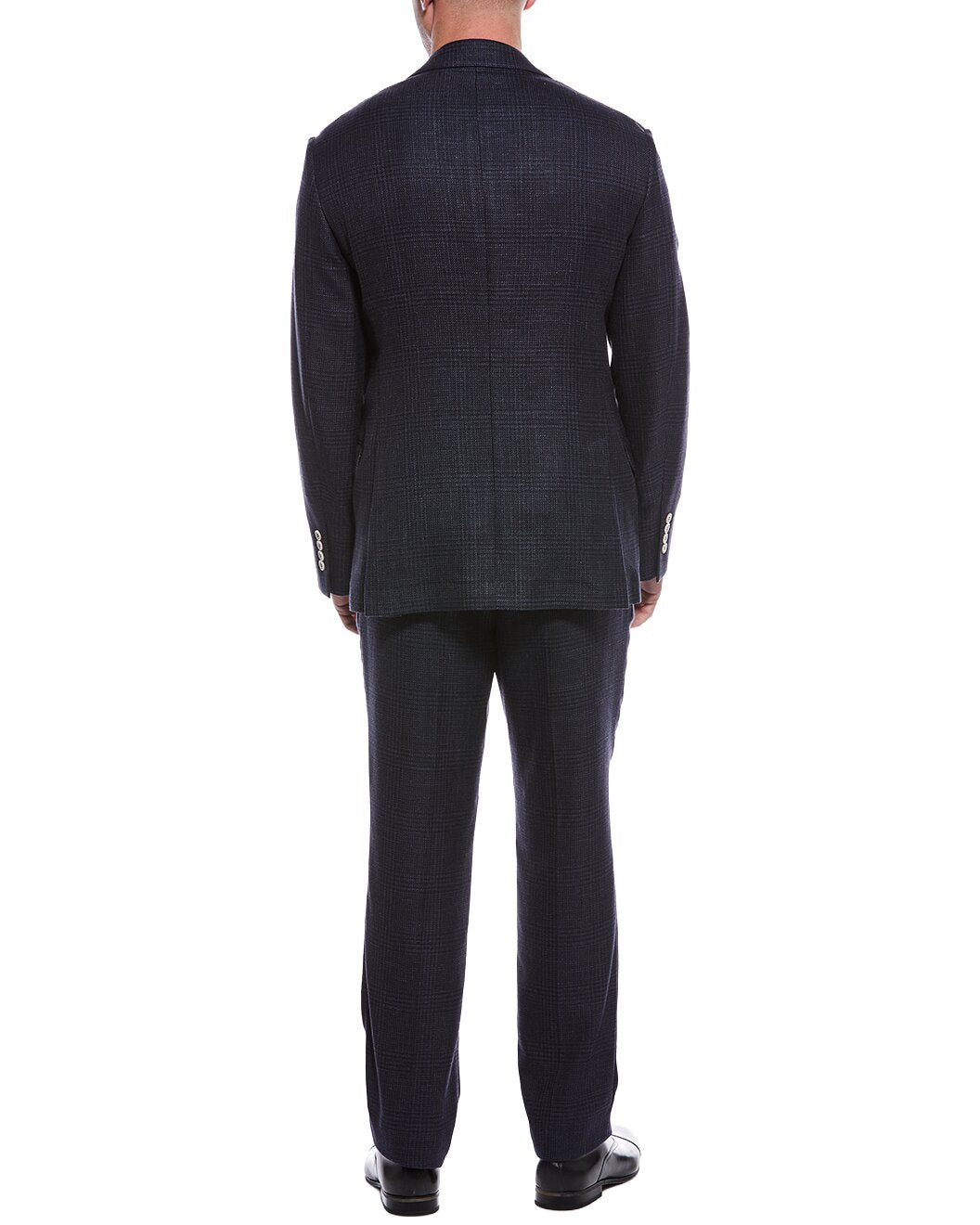 BRUNELLO CUCINELLI MEN'S NAVY MICRO-CHECK WOOL TWO-PIECE SUIT