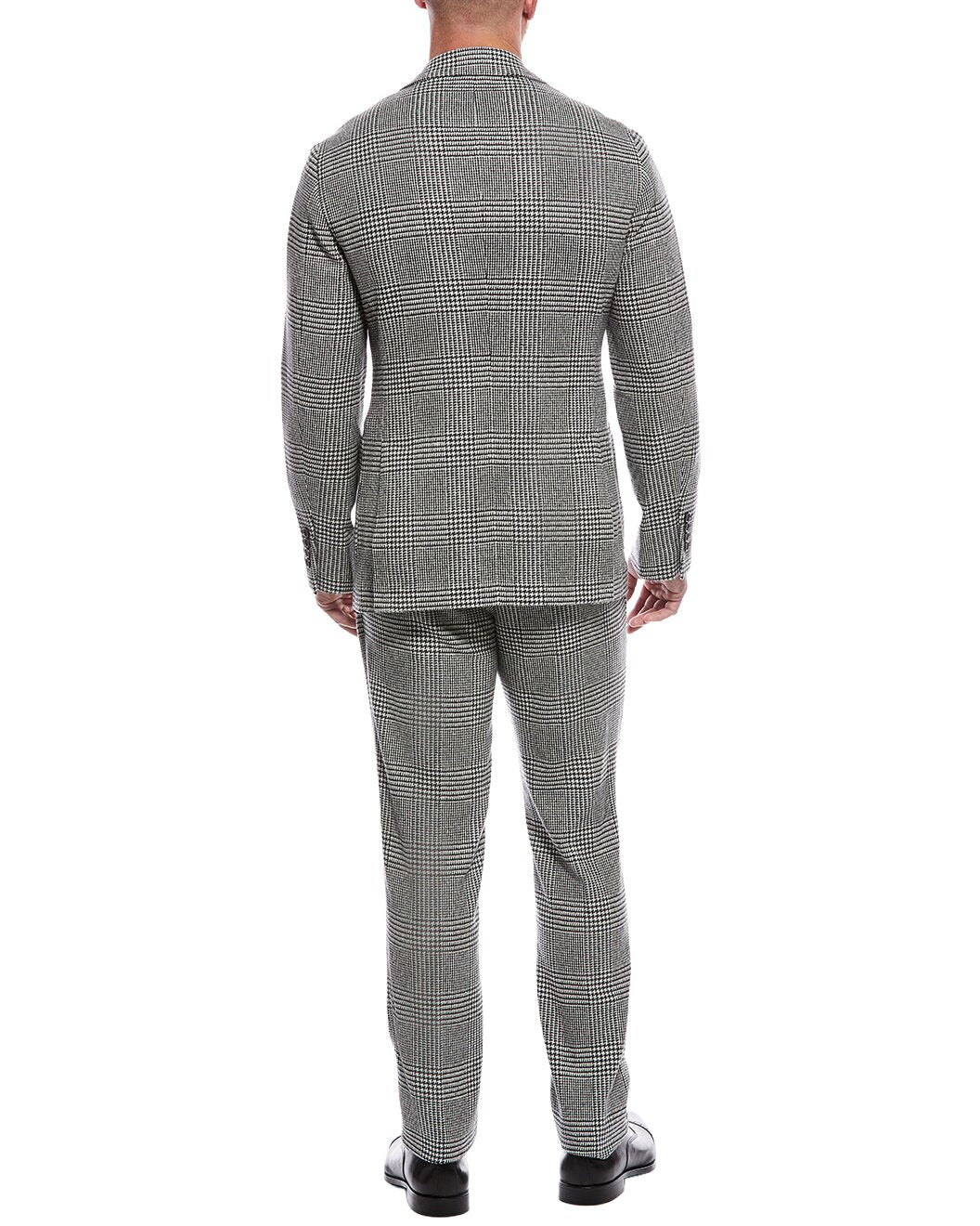BRUNELLO CUCINELLI MEN'S GREY WOOL PLAID DOUBLE BREASTED SUIT