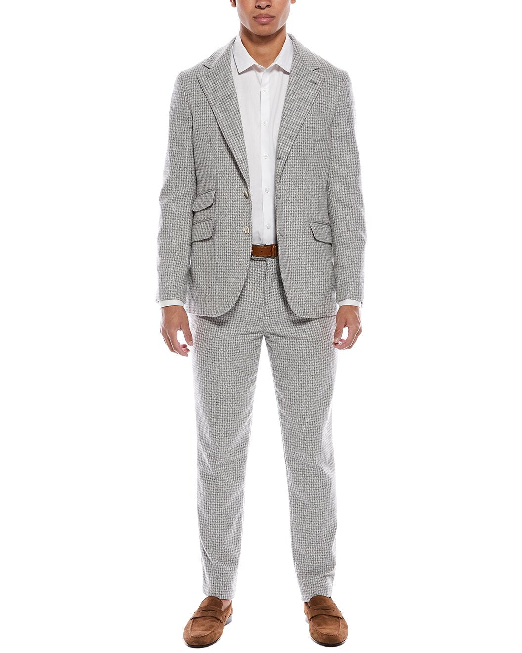 BRUNELLO CUCINELLI MEN'S LIGHT GREY WOOL BLEND SUIT