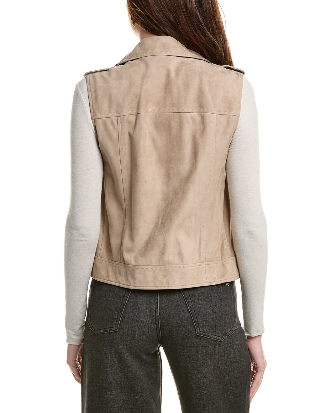 BRUNELLO CUCINELLI WOMEN'S WHEAT SUEDE BIKER VEST