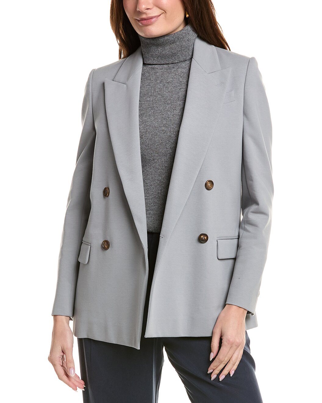 BRUNELLO CUCINELLI WOMEN'S LIGHT GREY DOUBLE-BREASTED BLAZER