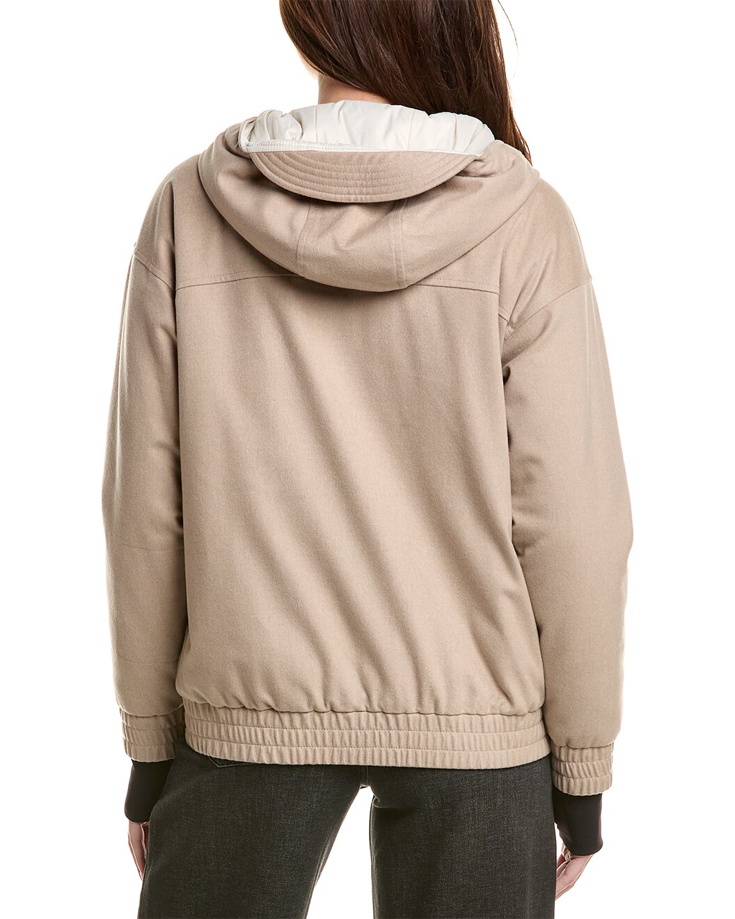 BRUNELLO CUCINELLI WOMEN'S BEIGE WOOL HOODED JACKET
