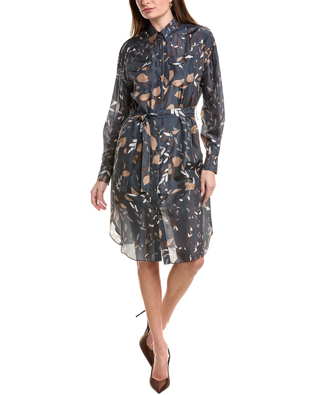 BRUNELLO CUCINELLI WOMEN'S BLUE SILK SHIRT DRESS