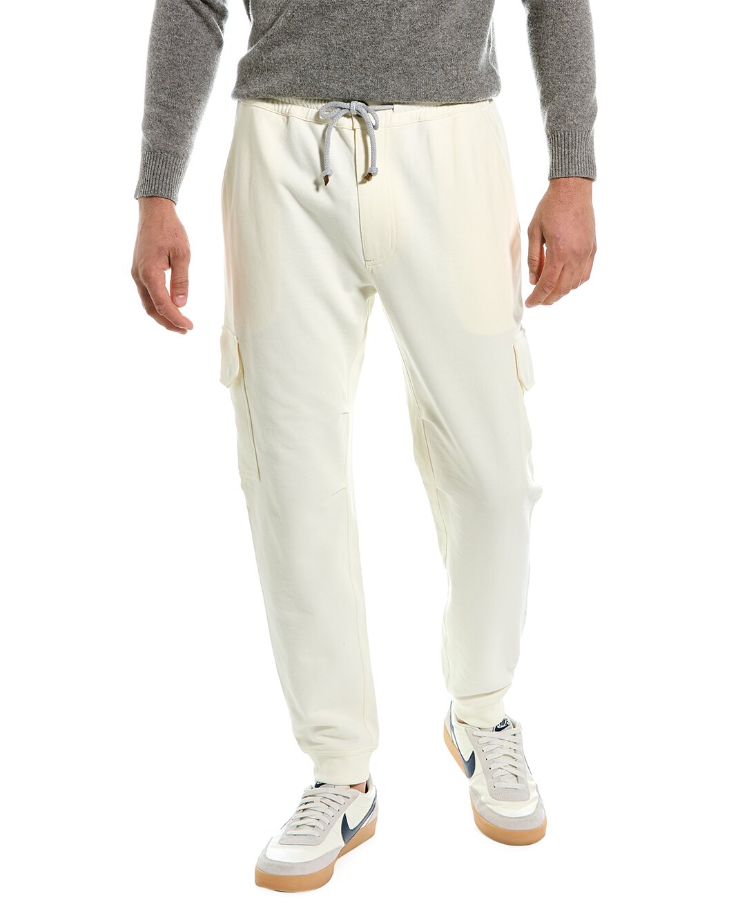 BRUNELLO CUCINELLI MEN'S OFF WHITE RELAXED COTTON TROUSERS