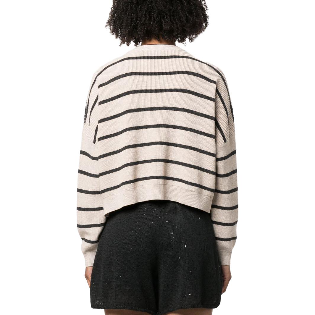 BRUNELLO CUCINELLI WOMEN'S LIGHT CAMEL STRIPED CROP SWEATER