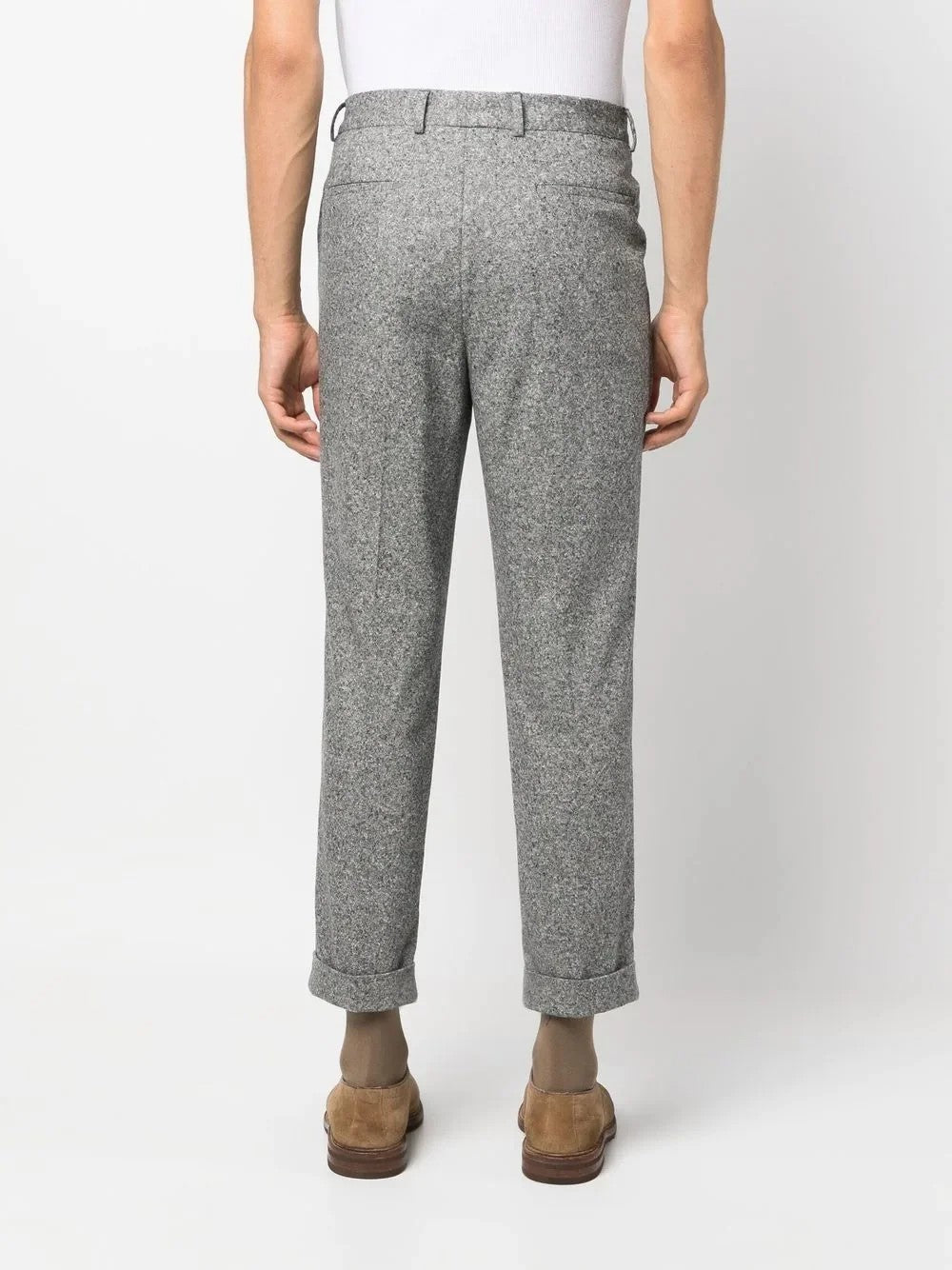 BRUNELLO CUCINELLI MEN'S GRAY PLEATED WOOL TROUSERS
