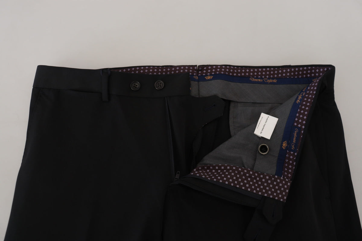 Domenico Tagliente Black Polyester Tapered Dress Pants