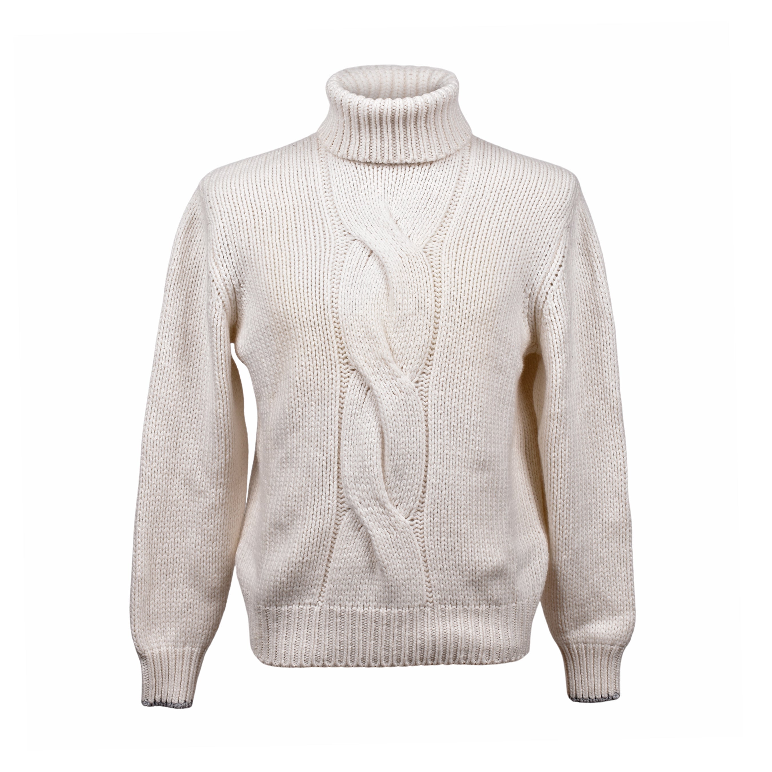 BRUNELLO CUCINELLI MEN'S CREAM CASHMERE CABLE KNIT TURTLENECK
