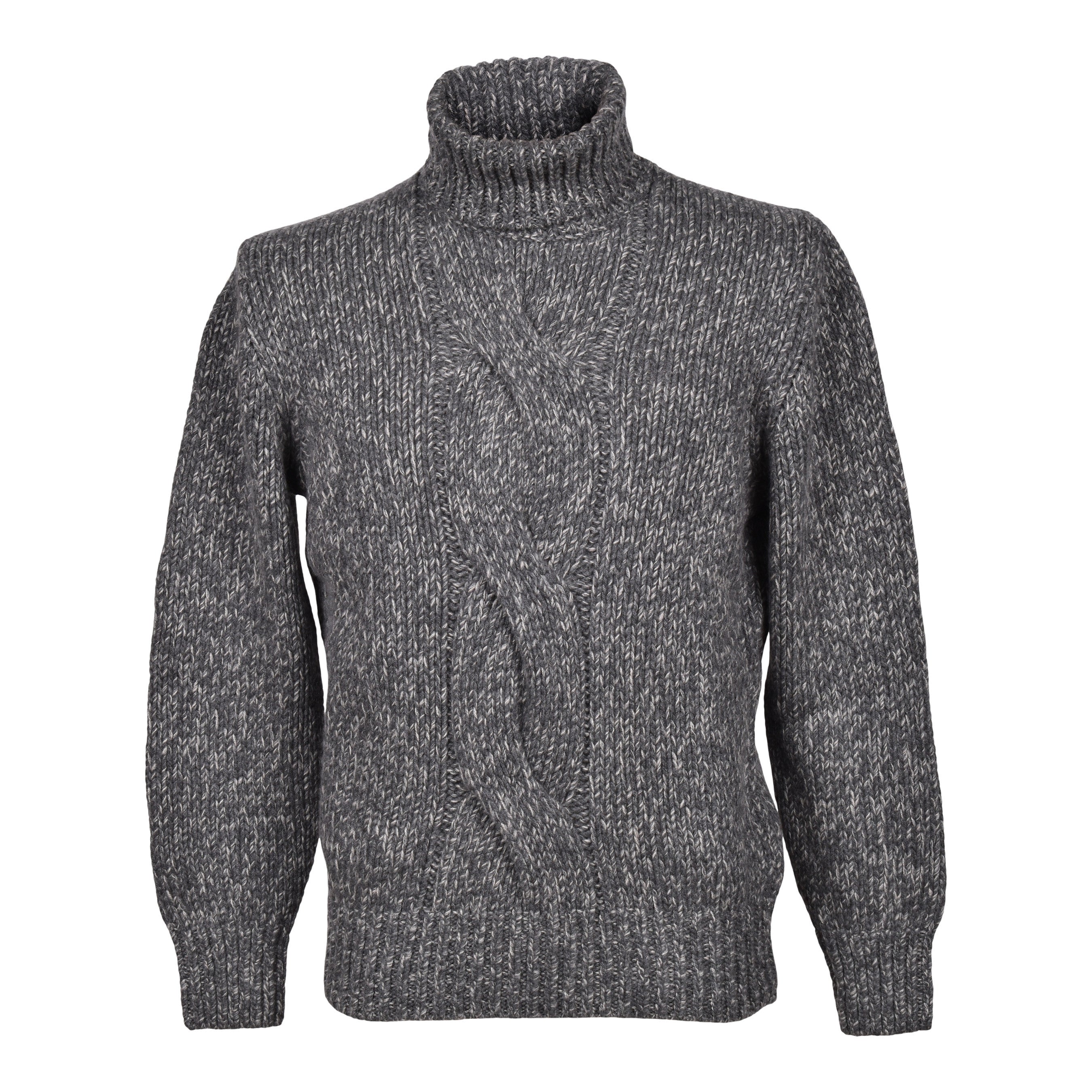 BRUNELLO CUCINELLI MEN'S GRAY CASHMERE CABLE KNIT TURTLENECK