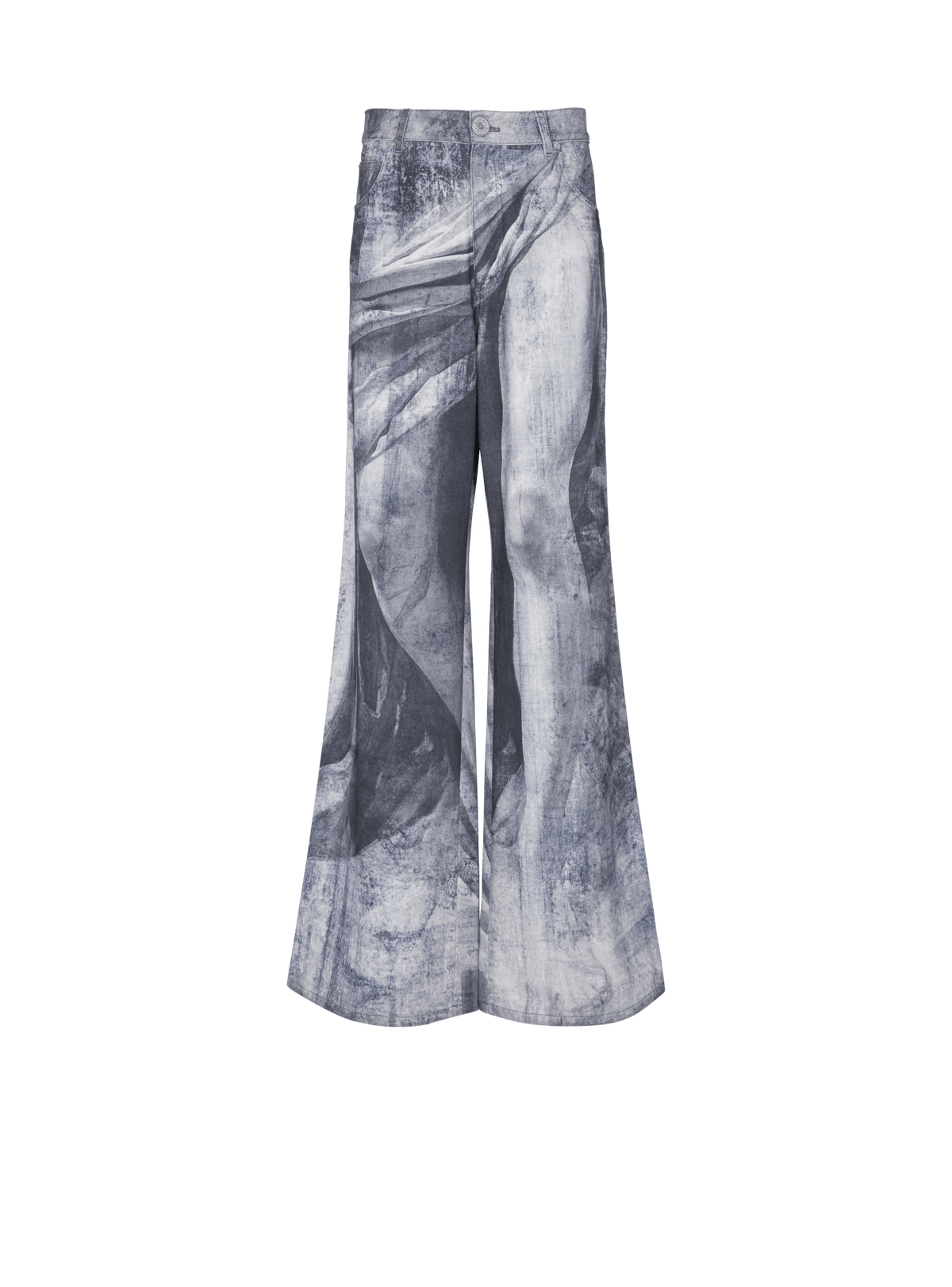 BALMAIN MEN'S BLUE MULTI STATUE PRINT DENIM TROUSERS