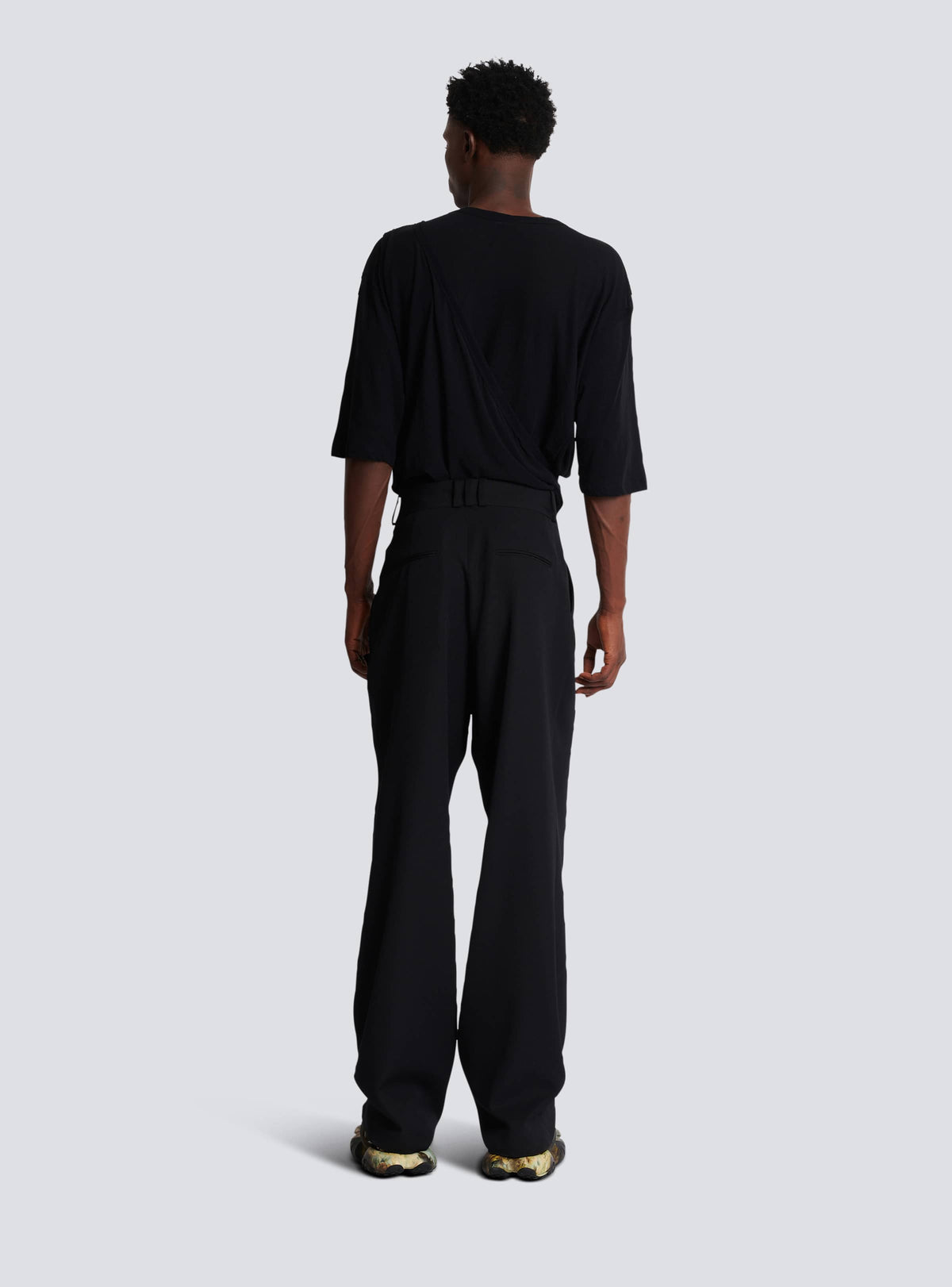 BALMAIN MEN'S BLACK LOOSE TAILORED TROUSERS