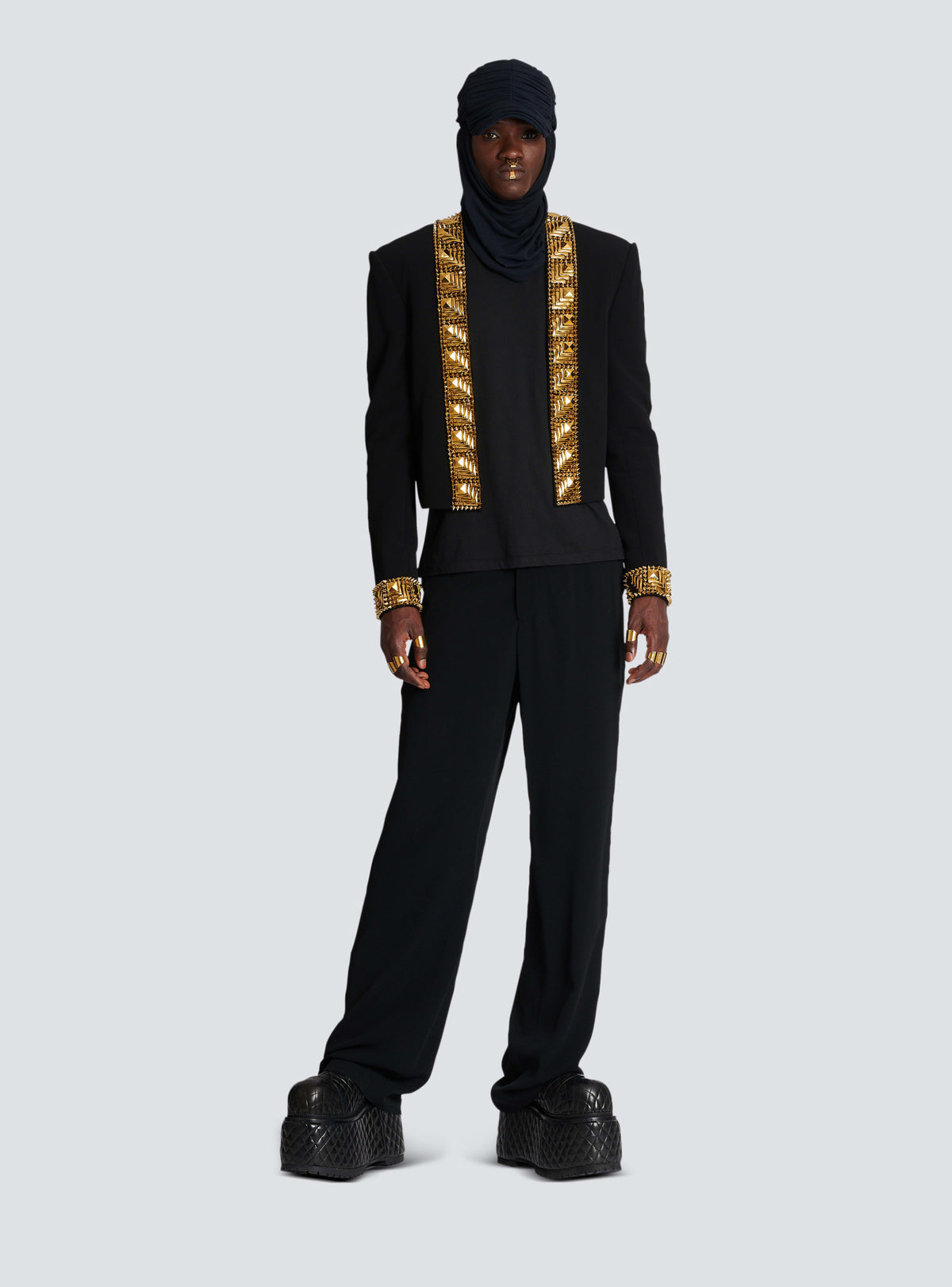BALMAIN MEN'S BLACK CREPE LOOSE TROUSERS
