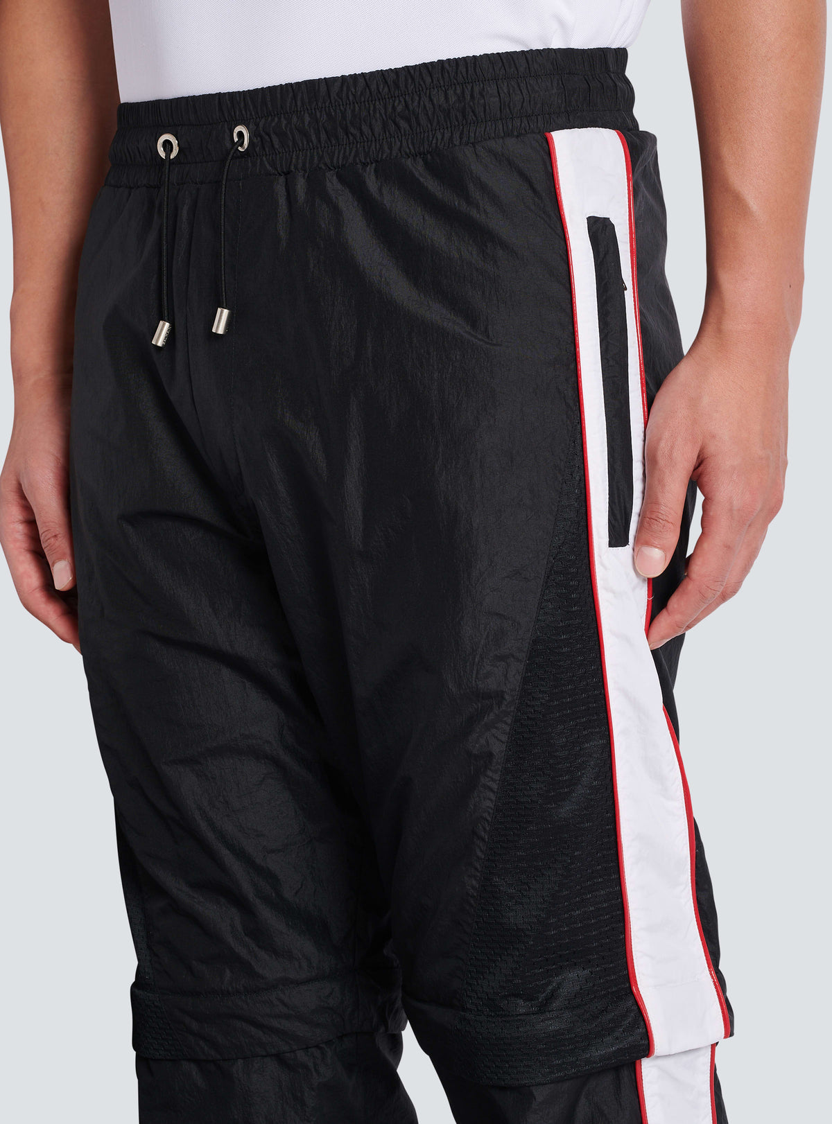 BALMAIN MEN'S BLACK NYLON CONVERTIBLE TRACK PANTS