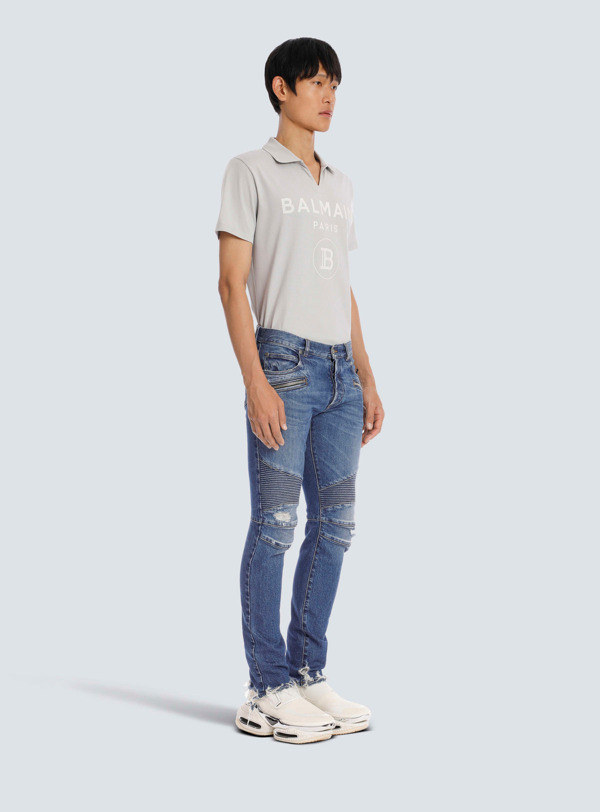 BALMAIN MEN'S BLUE RIBBED TAPERED JEANS