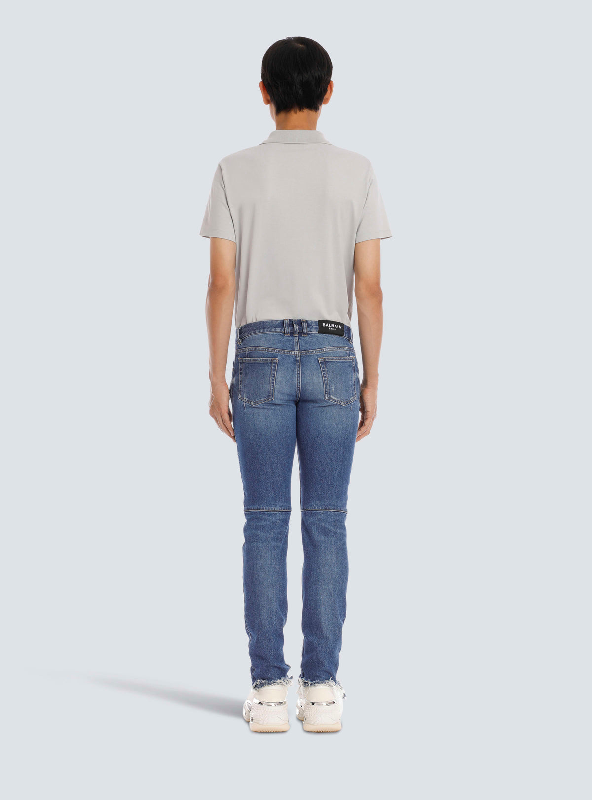 BALMAIN MEN'S BLUE RIBBED TAPERED JEANS