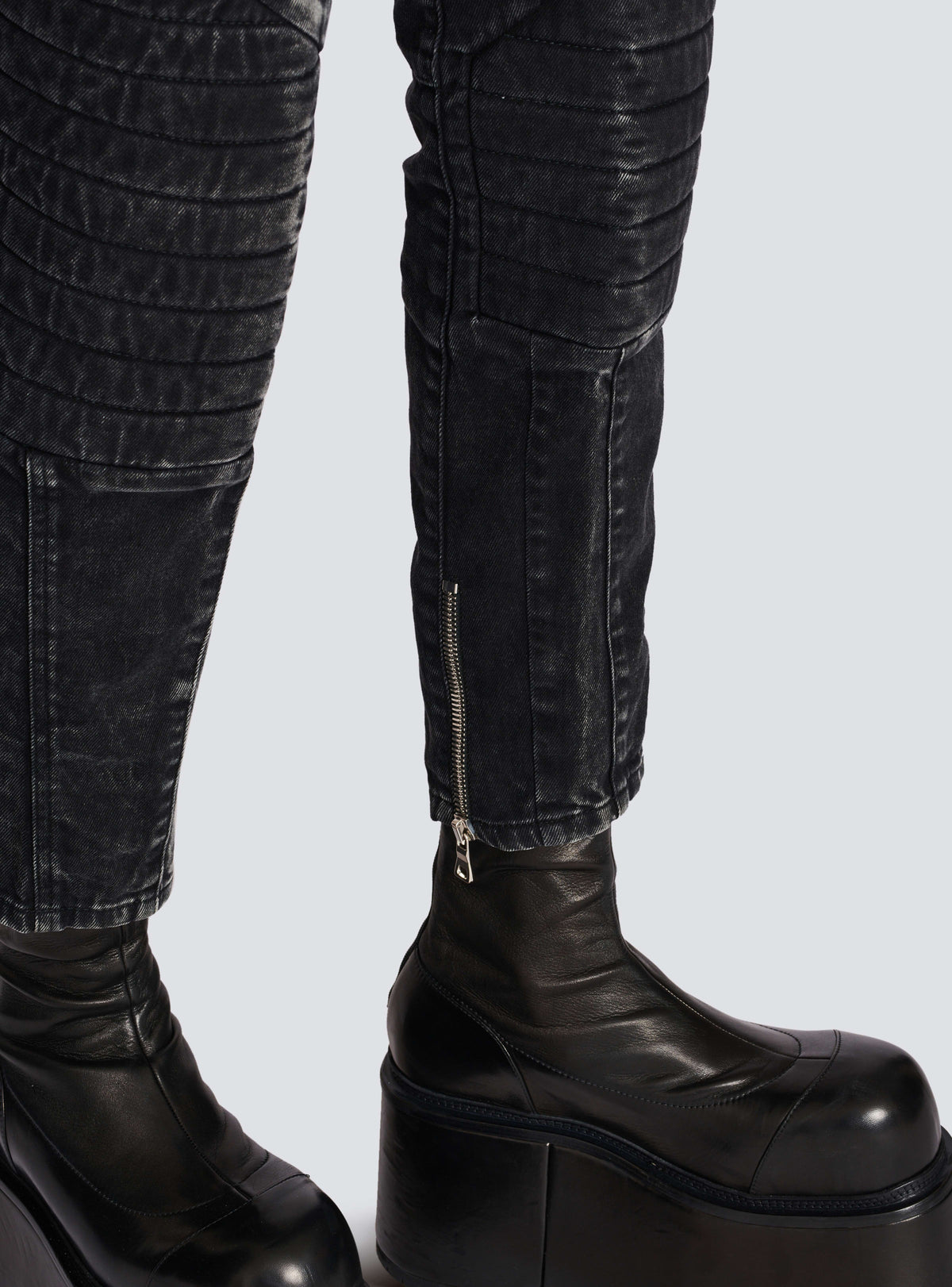 BALMAIN MEN'S BLACK ACID WASH DENIM PANTS