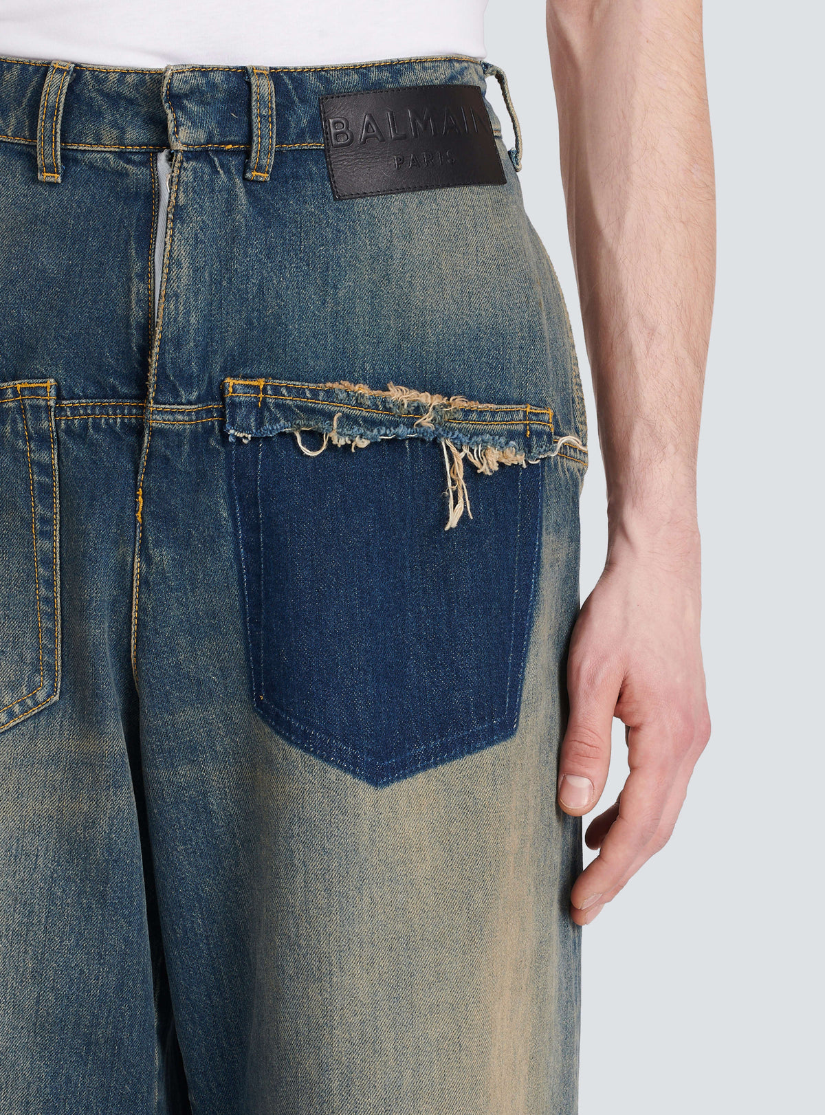 BALMAIN MEN'S LIGHT BLUE WIDE-LEG DENIM TROUSERS