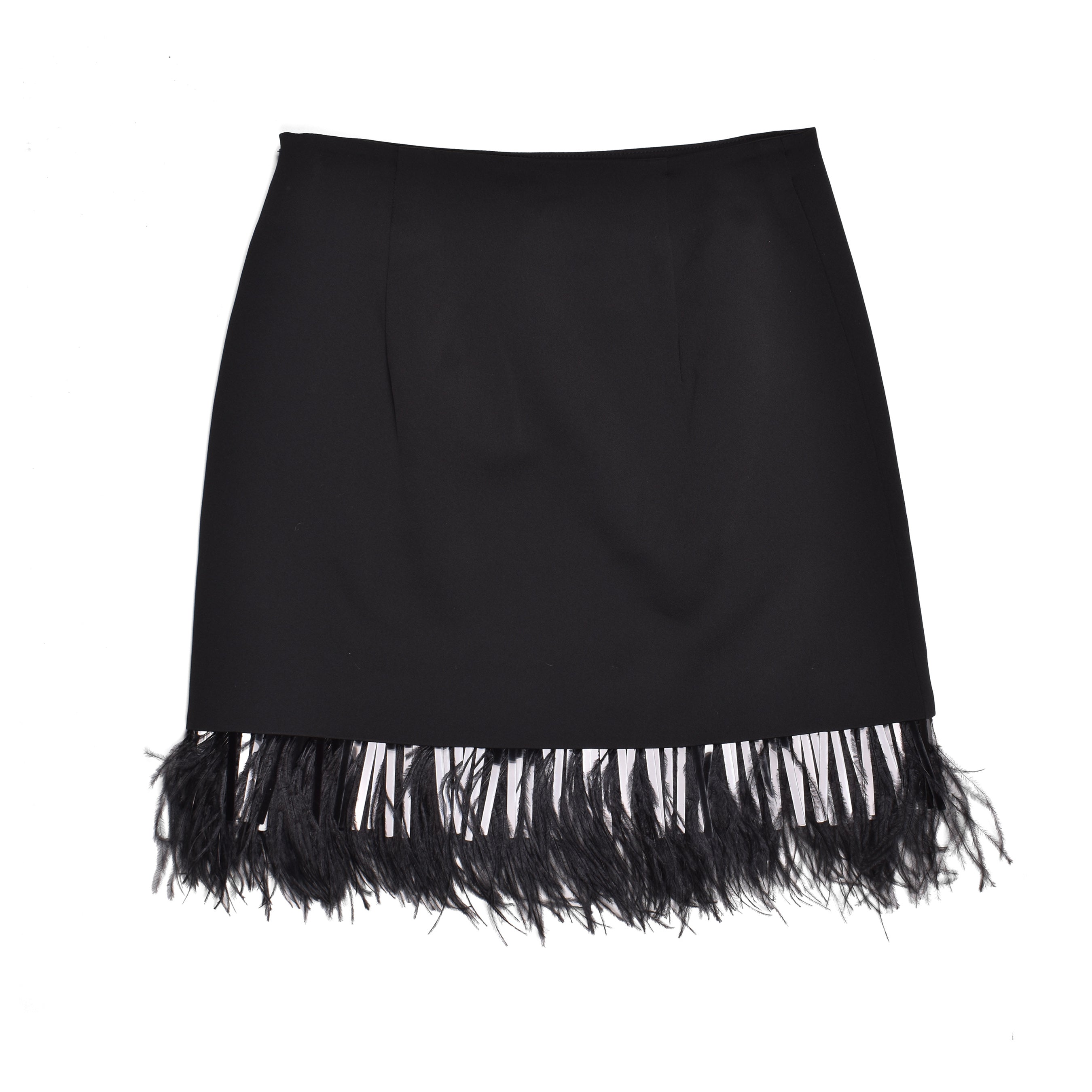 BRUNELLO CUCINELLI WOMEN'S BLACK SKIRT WITH FEATHER TRIM