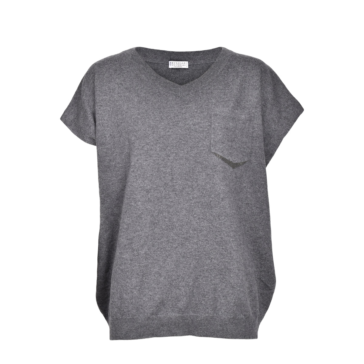 BRUNELLO CUCINELLI WOMEN'S GRAY CASHMERE SHORT SLEEVE SWEATER
