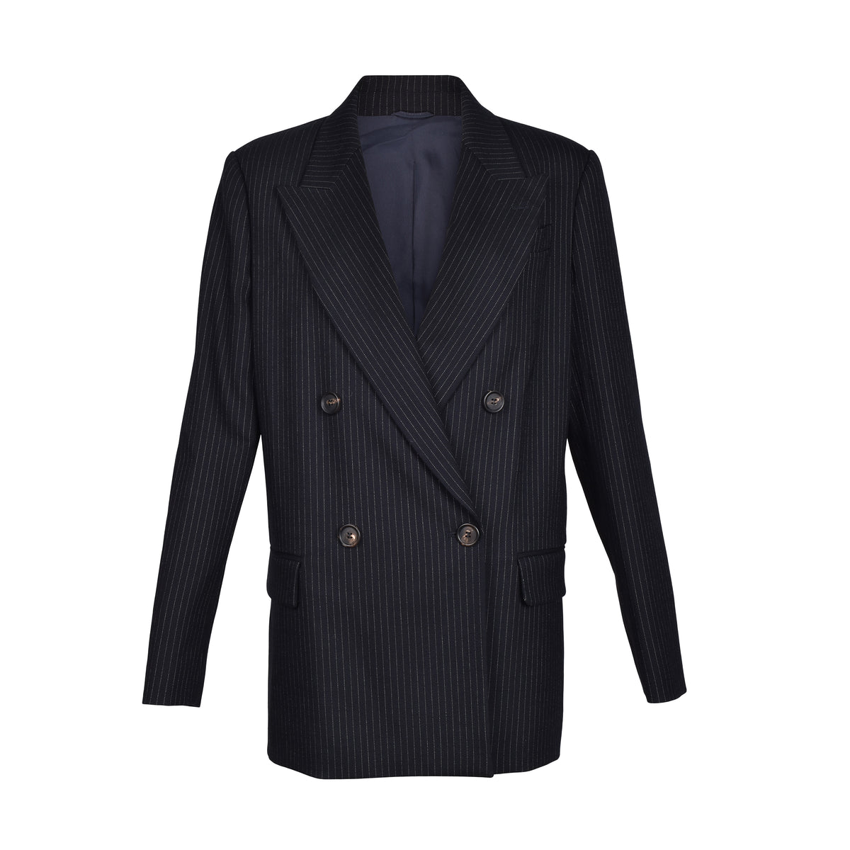 BRUNELLO CUCINELLI WOMEN'S NAVY VIRGIN WOOL BLAZER