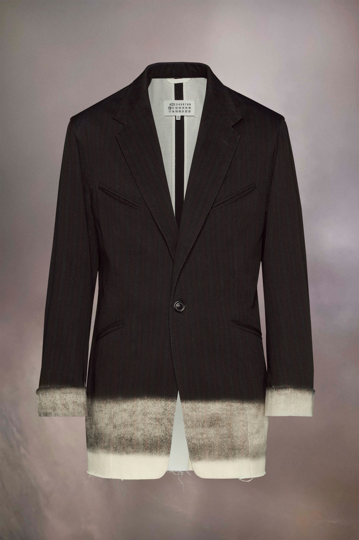MAISON MARGIELA MEN'S DARK GREY PINSTRIPE BLAZER WITH GRADIENT HEM