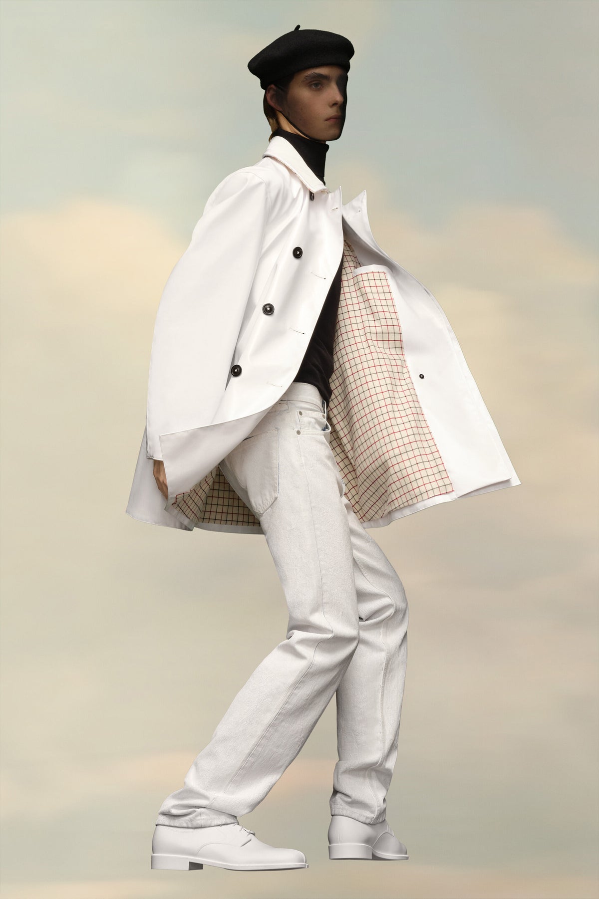 MAISON MARGIELA MEN'S WHITE DOUBLE-BREASTED TAILORED COAT