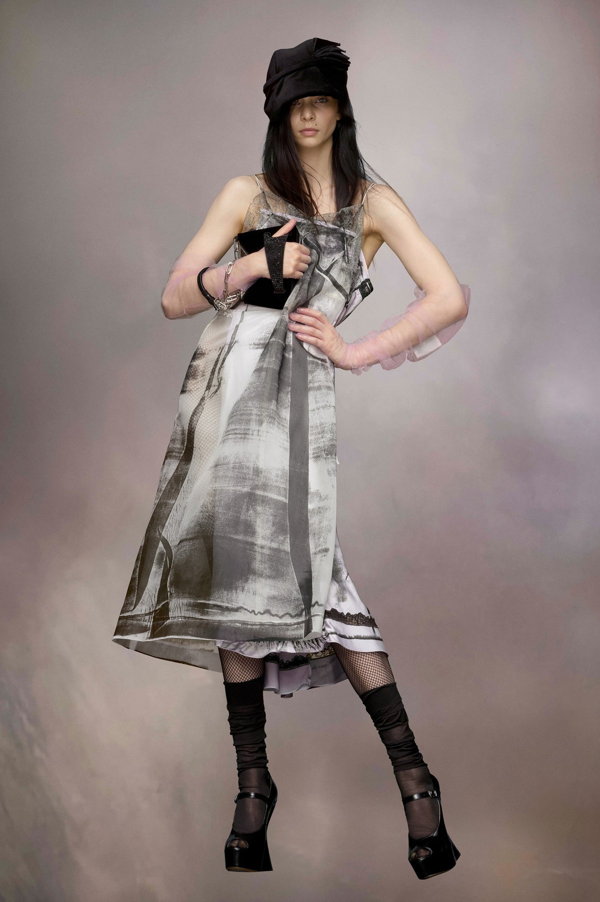 MAISON MARGIELA WOMEN'S GRAY ABSTRACT PRINT MIDI DRESS