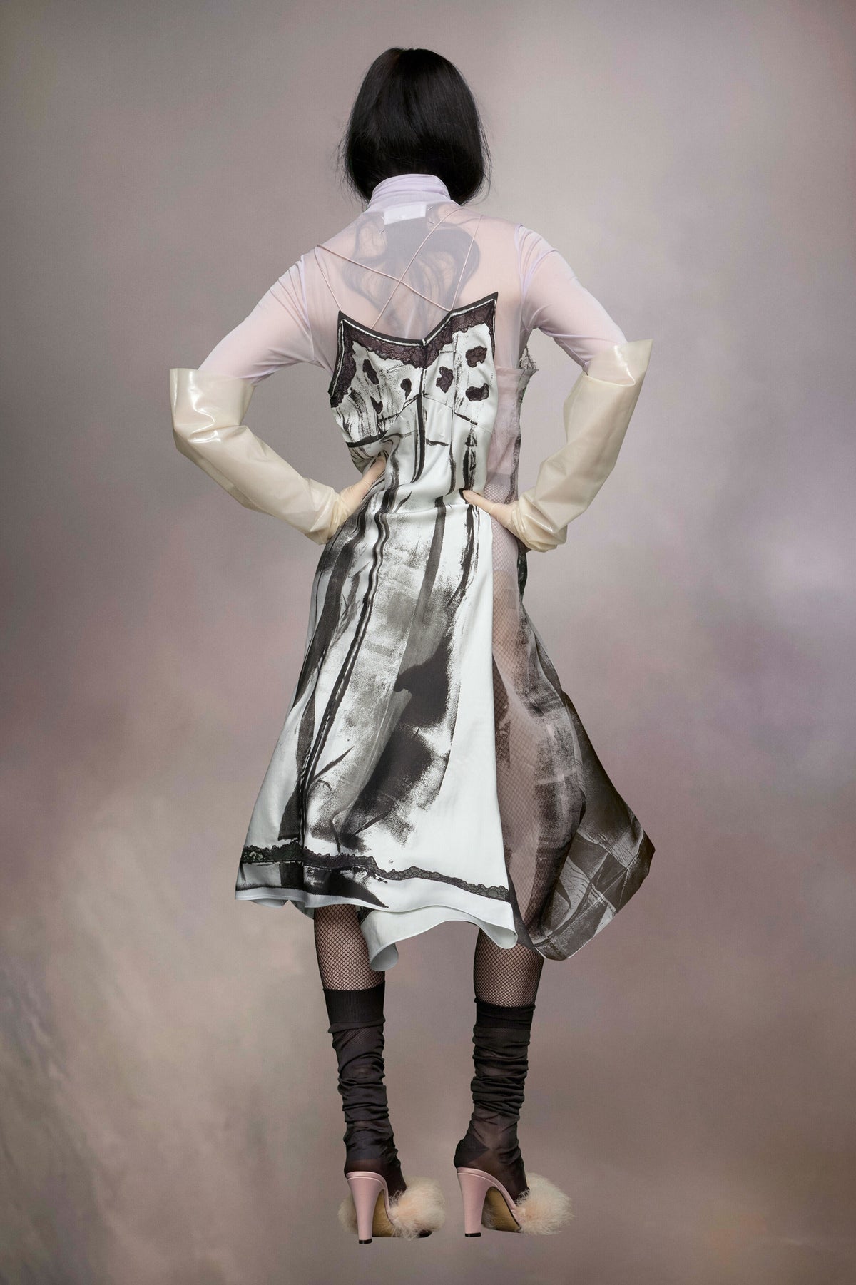 MAISON MARGIELA WOMEN'S PISTACHIO LILAC LACE MIDI DRESS