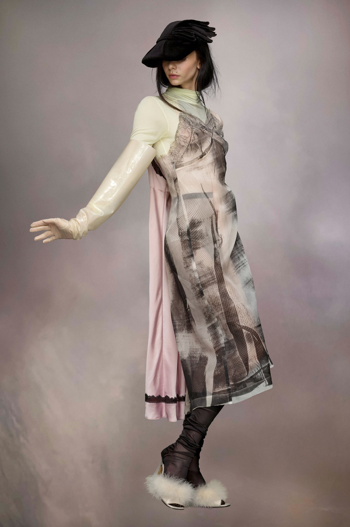 MAISON MARGIELA WOMEN'S PINK MIDI SLIP DRESS WITH LACE