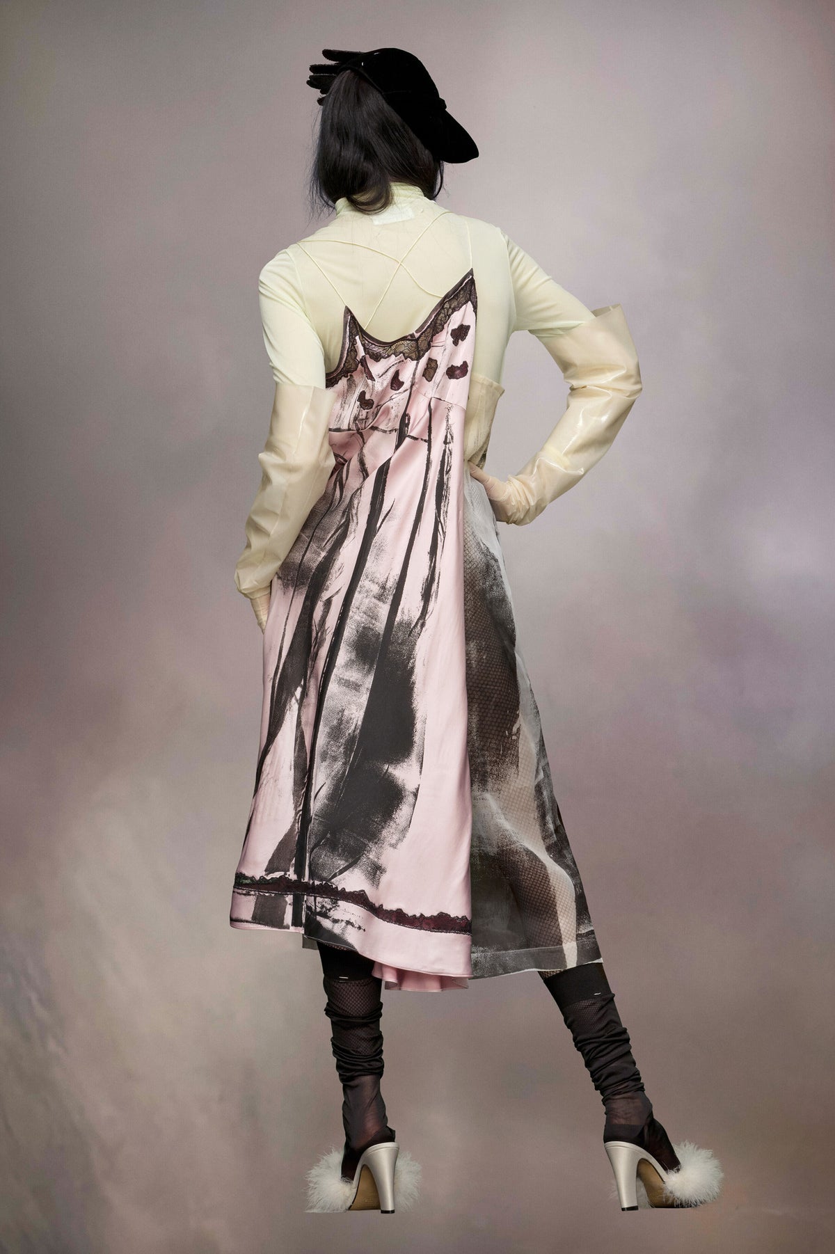 MAISON MARGIELA WOMEN'S PINK MIDI SLIP DRESS WITH LACE