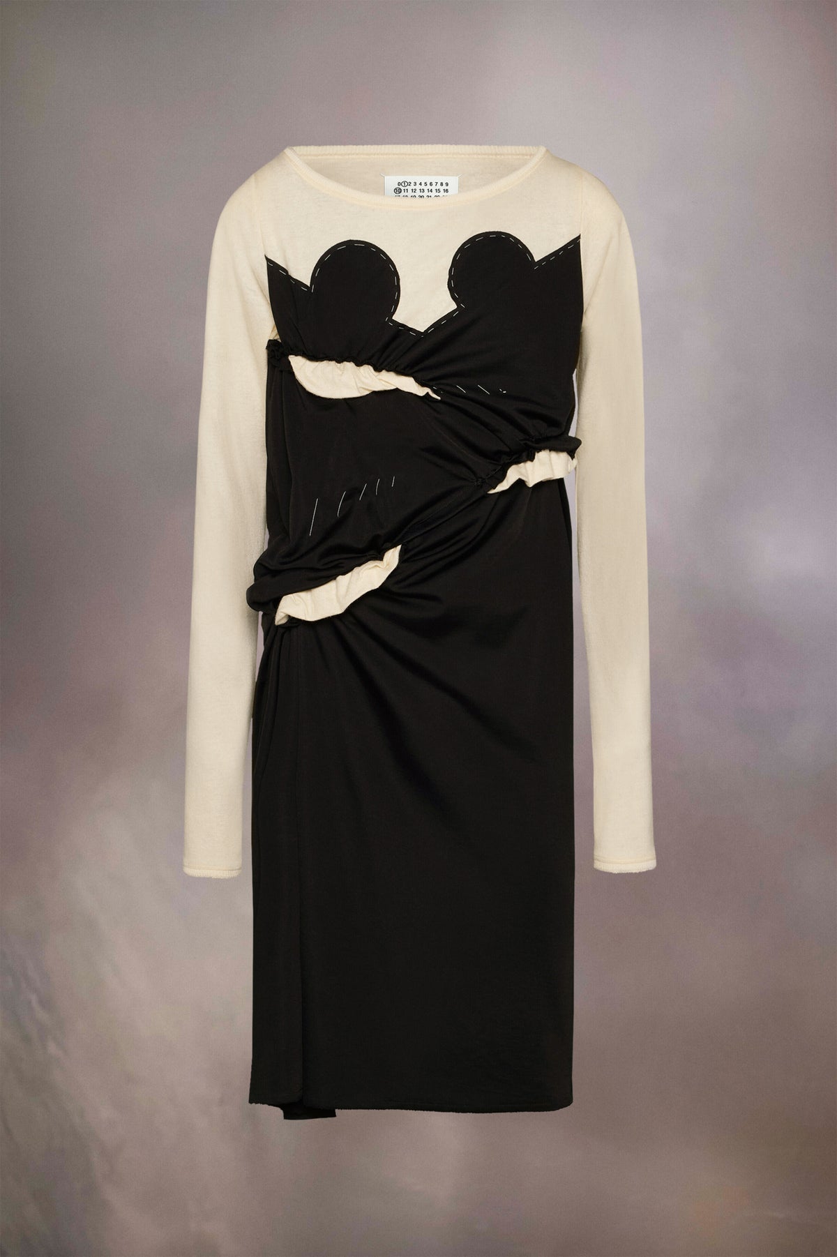 MAISON MARGIELA WOMEN'S BLACK CREAM DRAPED MIDI DRESS