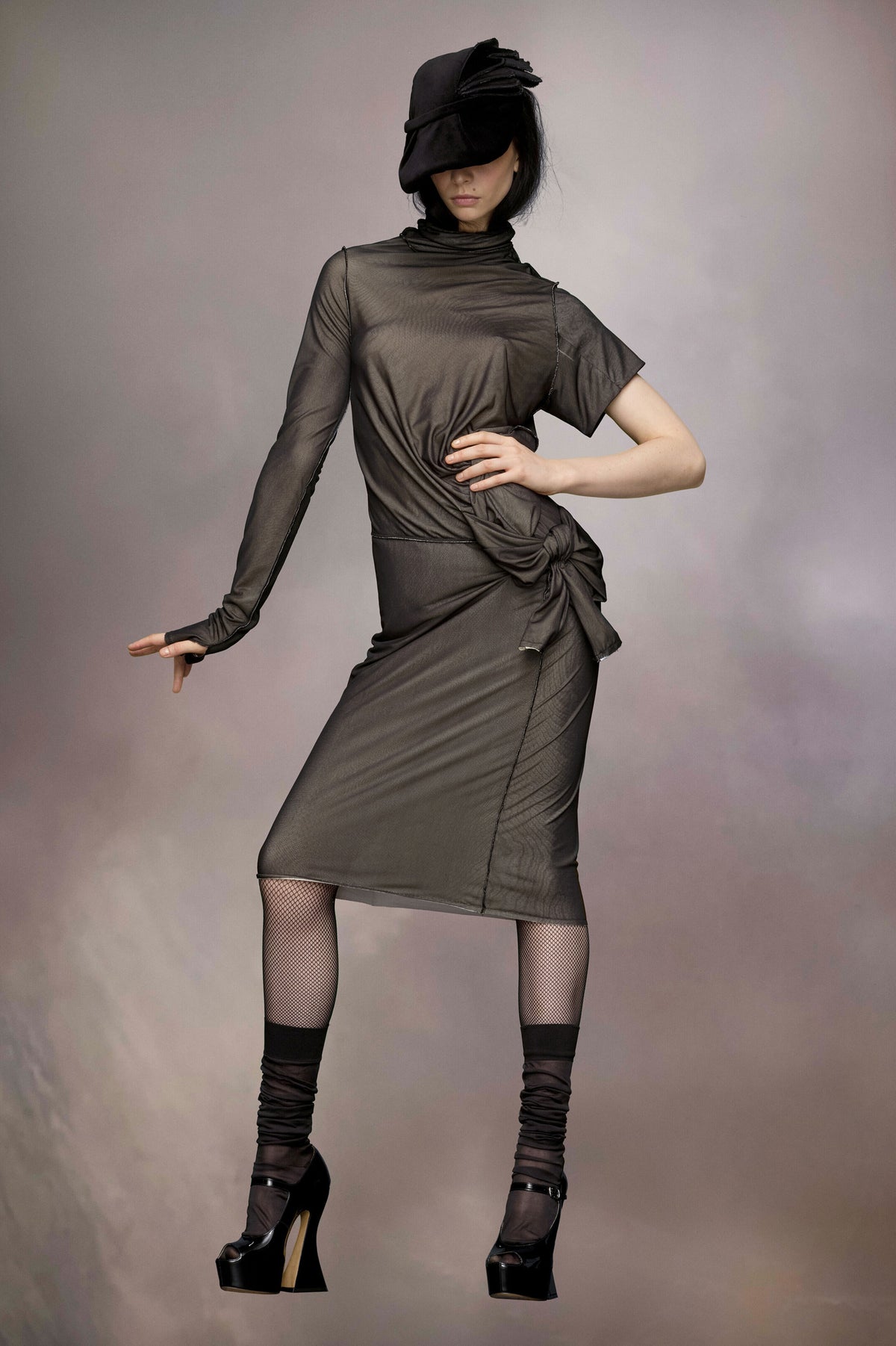 MAISON MARGIELA WOMEN'S BLACK MIDI DRESS WITH DRAPING