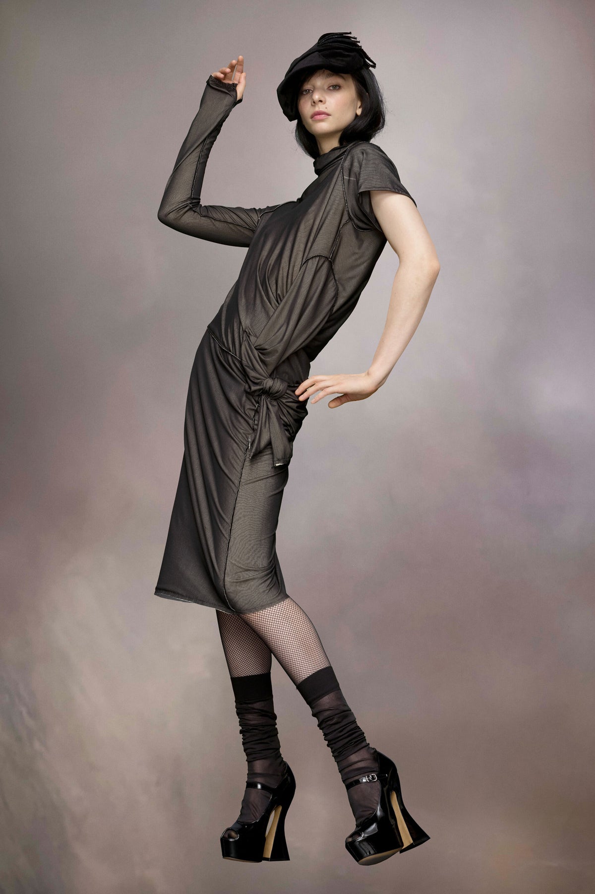 MAISON MARGIELA WOMEN'S BLACK MIDI DRESS WITH DRAPING