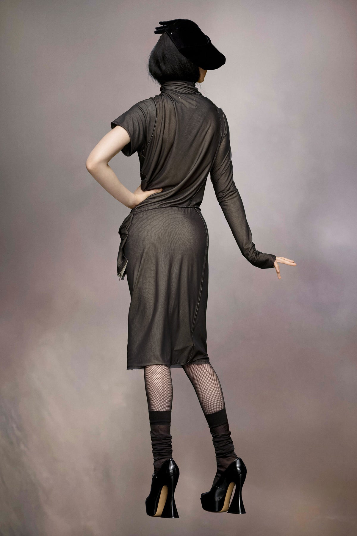 MAISON MARGIELA WOMEN'S BLACK MIDI DRESS WITH DRAPING