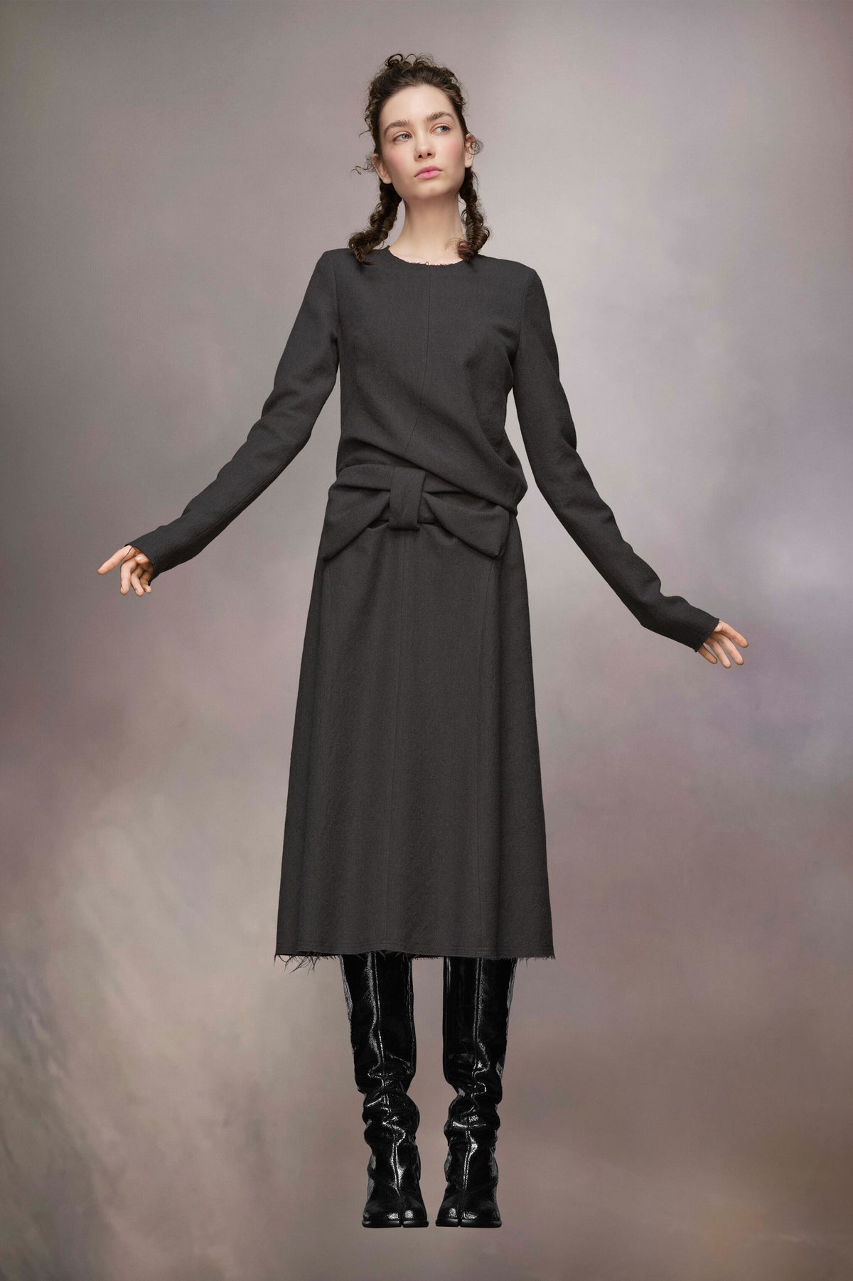 MAISON MARGIELA WOMEN'S DARK GREY MIDI DRESS WITH BOW