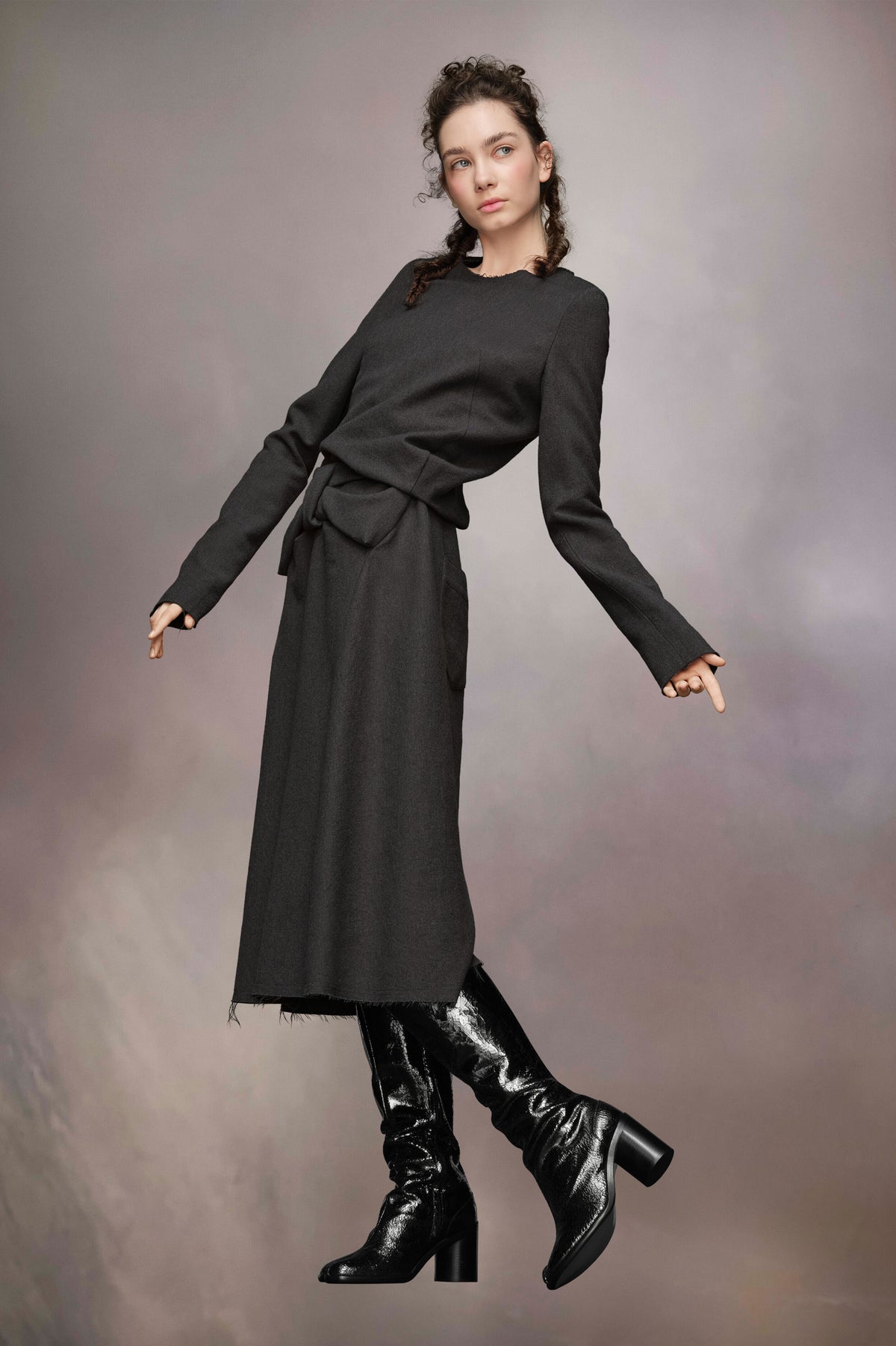 MAISON MARGIELA WOMEN'S DARK GREY MIDI DRESS WITH BOW