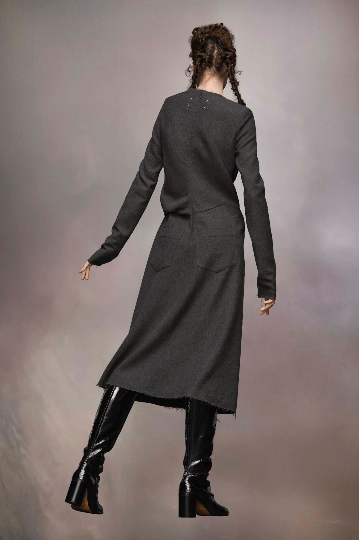 MAISON MARGIELA WOMEN'S DARK GREY MIDI DRESS WITH BOW