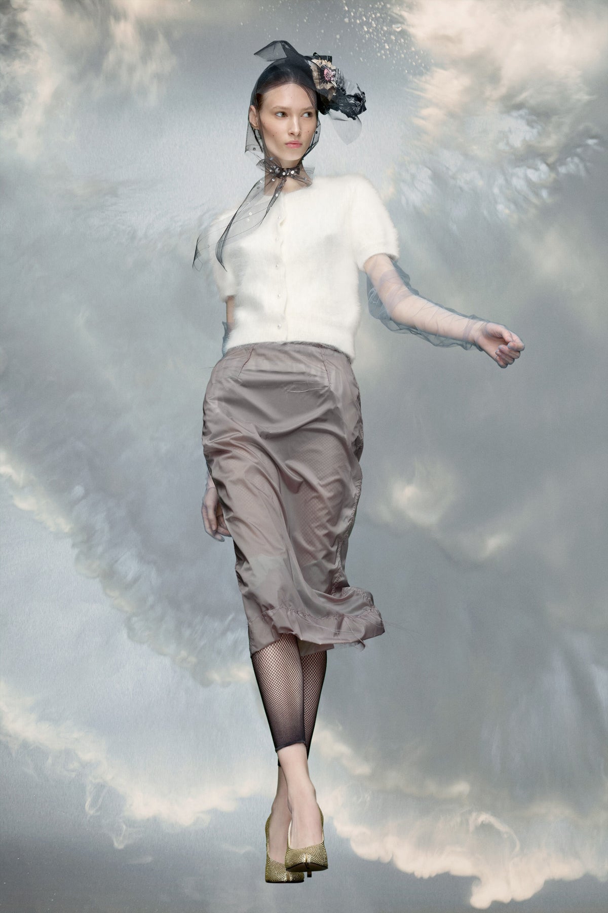 MAISON MARGIELA WOMEN'S SMOKE MIDI SKIRT WITH STITCHING DETAIL