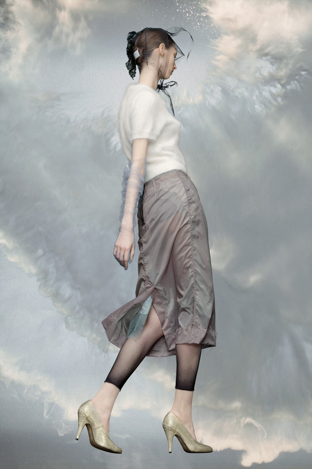 MAISON MARGIELA WOMEN'S SMOKE MIDI SKIRT WITH STITCHING DETAIL