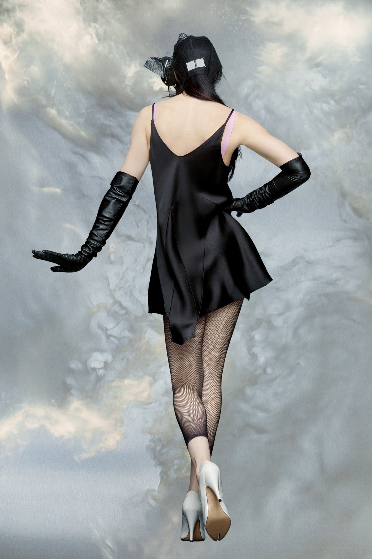 MAISON MARGIELA WOMEN'S BLACK ASYMMETRICAL SATIN DRESS