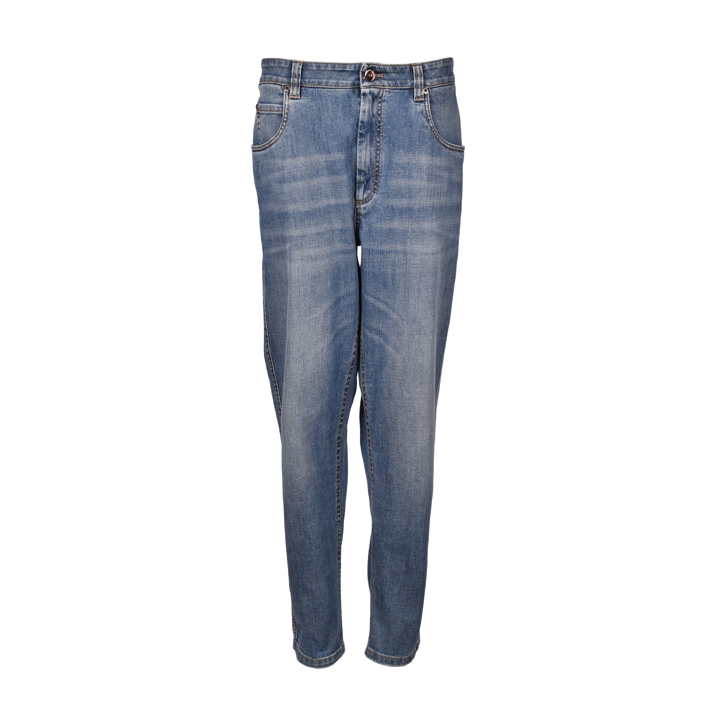 BRUNELLO CUCINELLI WOMEN'S SOFT BLUE TAPERED DENIM JEANS