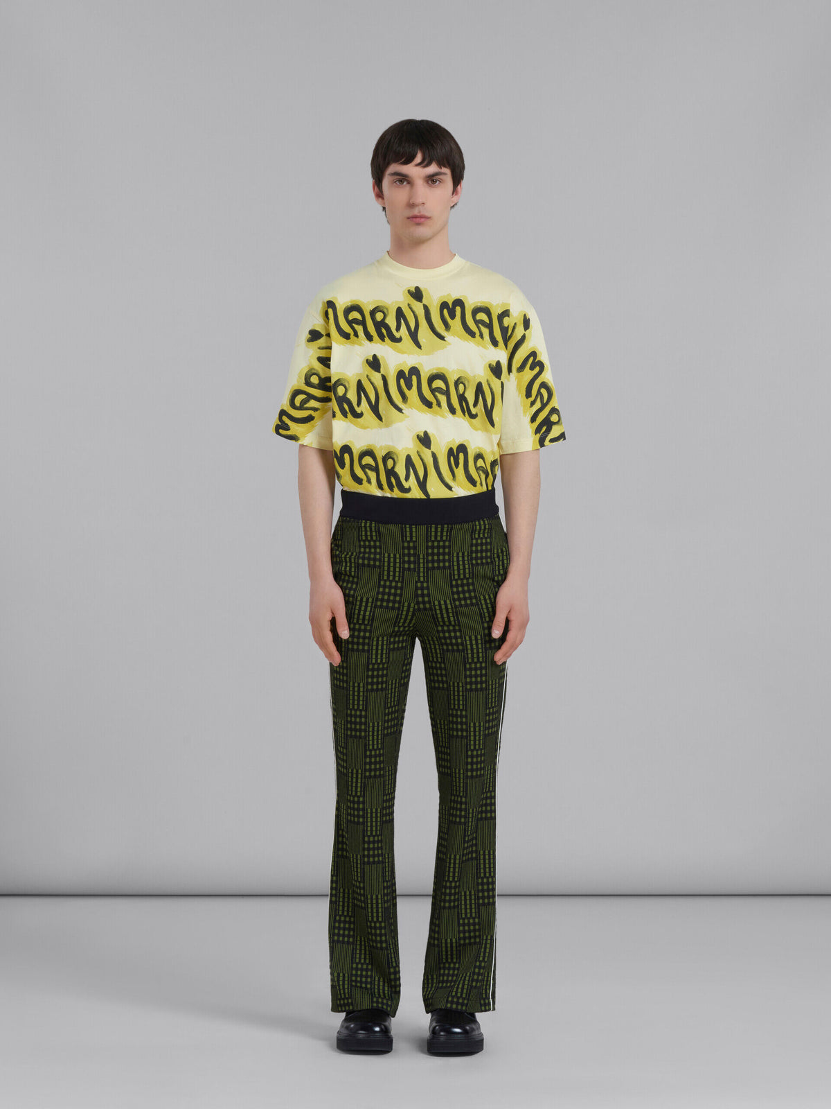MARNI MEN'S GREEN PATTERNED WIDE-LEG TROUSERS
