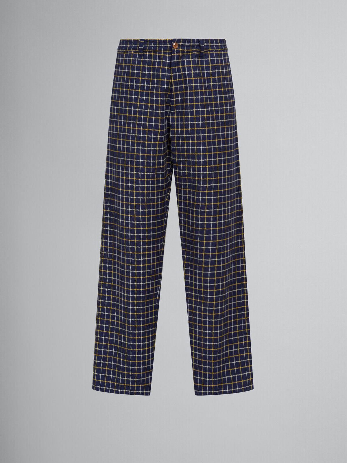 MARNI MEN'S NAVY PLAID WIDE-LEG TROUSERS