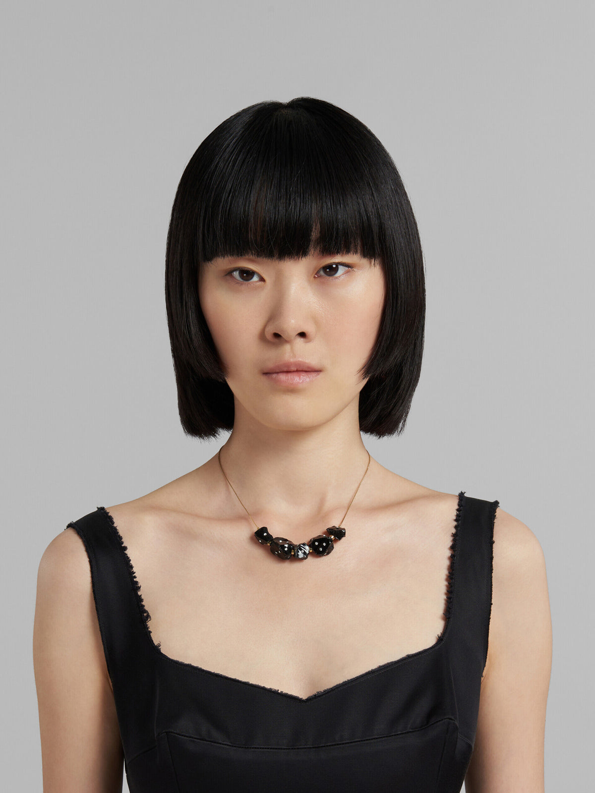 MARNI WOMEN'S GOLD CHAIN NECKLACE WITH BLACK BEADS