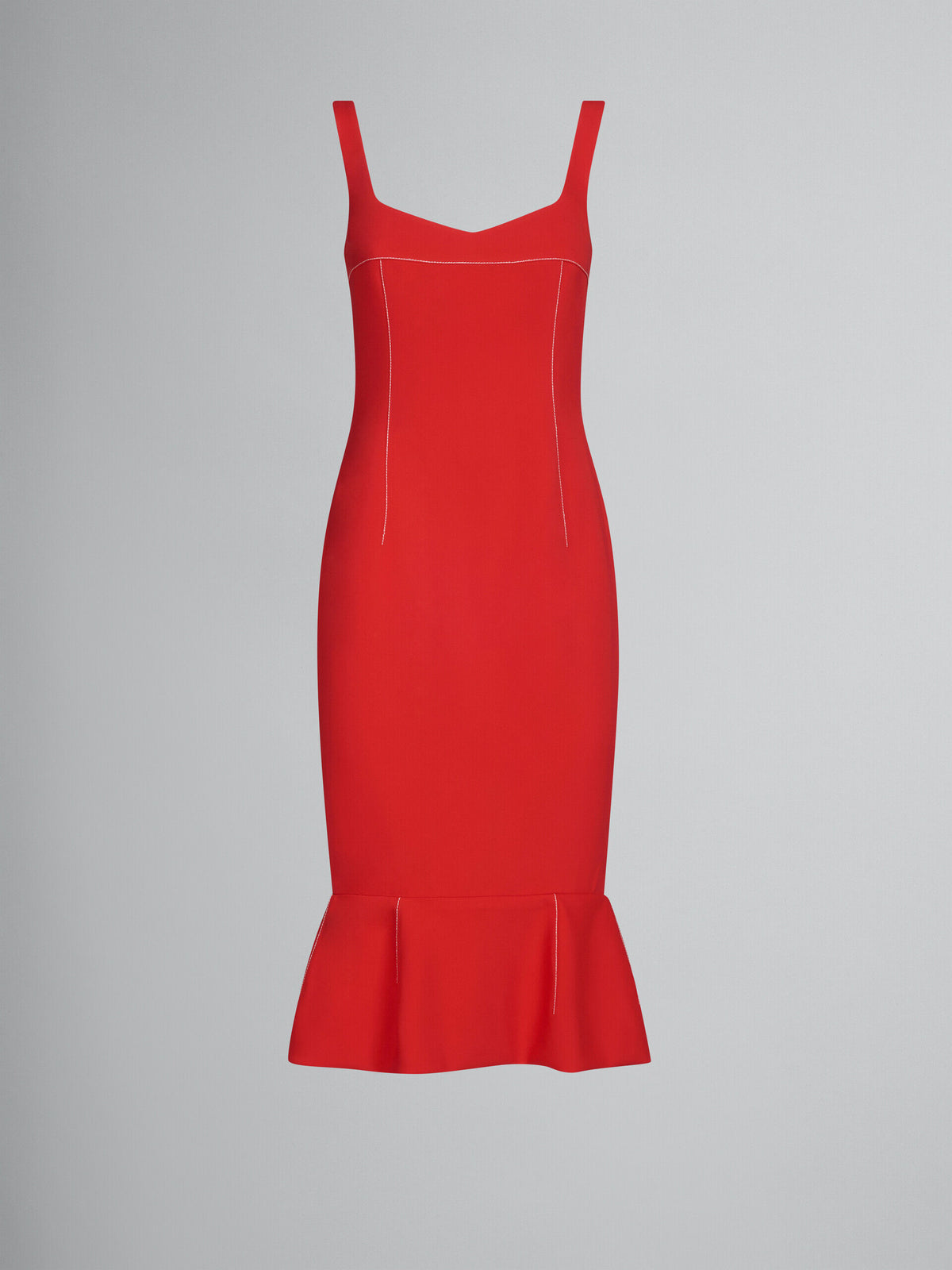 MARNI WOMEN'S RED FITTED DRESS WITH RUFFLE HEM