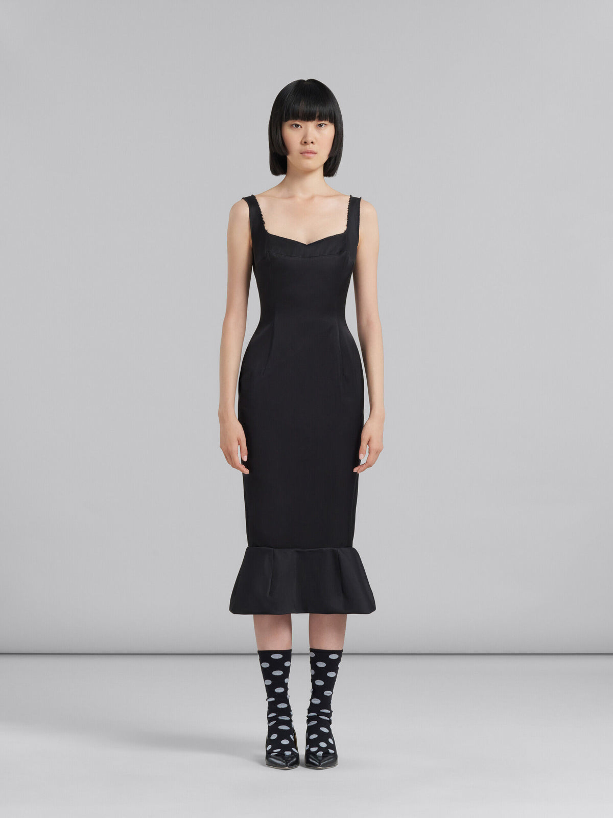 MARNI WOMEN'S BLACK FITTED DRESS WITH FLOUNCE HEM