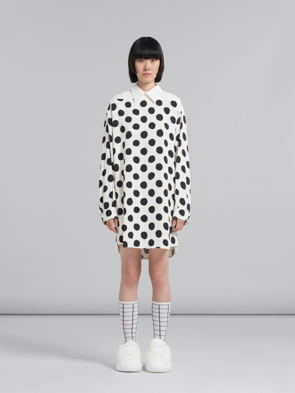 MARNI WOMEN'S WHITE POLKA DOT SHIRT DRESS
