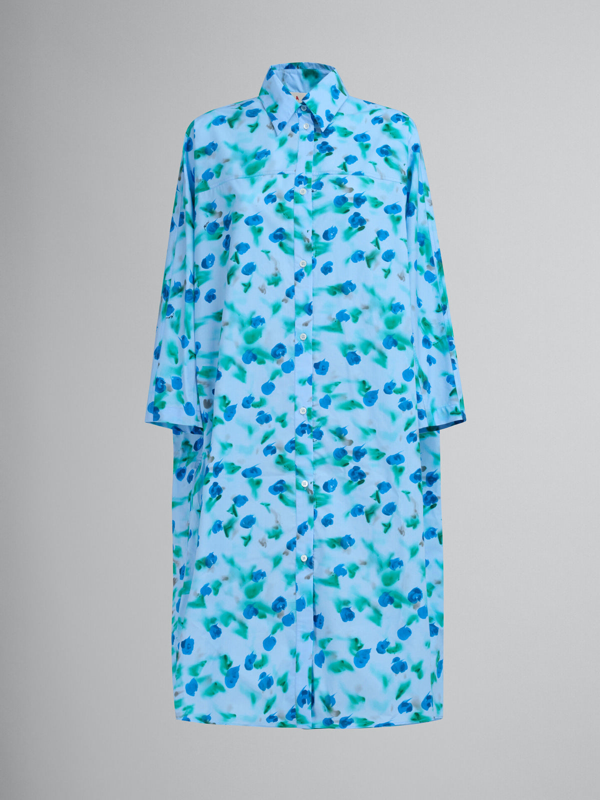 MARNI WOMEN'S LIGHT BLUE FLORAL SHIRT DRESS
